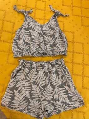 Fern Print Crop Top and High Waist Shorts/Lounge Set